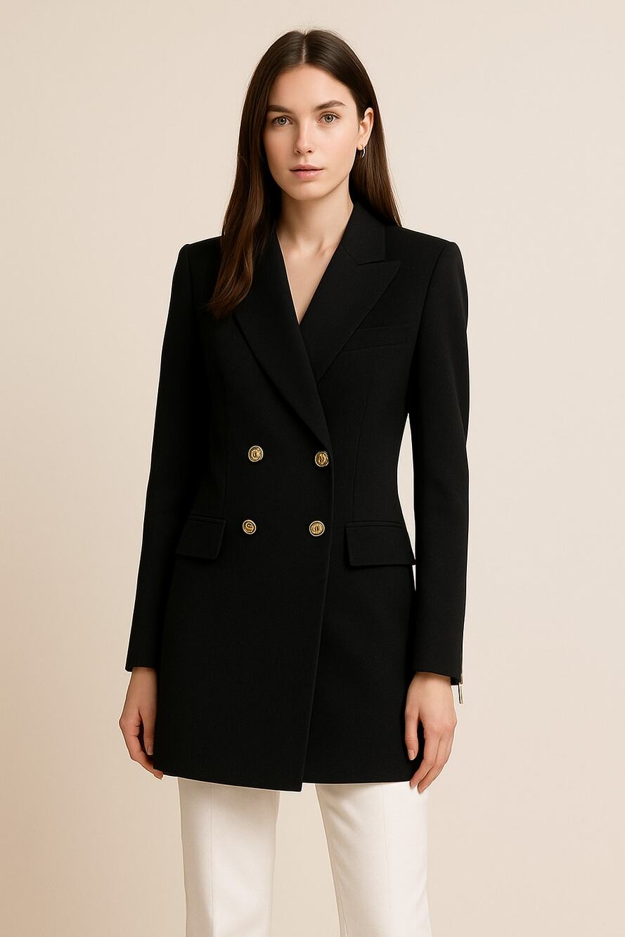 Zara Woman Black Military Blazer Dress | Double Breasted Gold Button | Size S